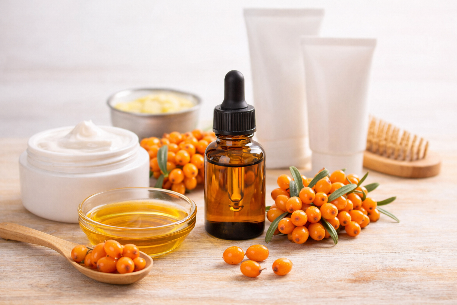 ulei de cătină și produse cosmetice pentru îngrijirea pielii și părului